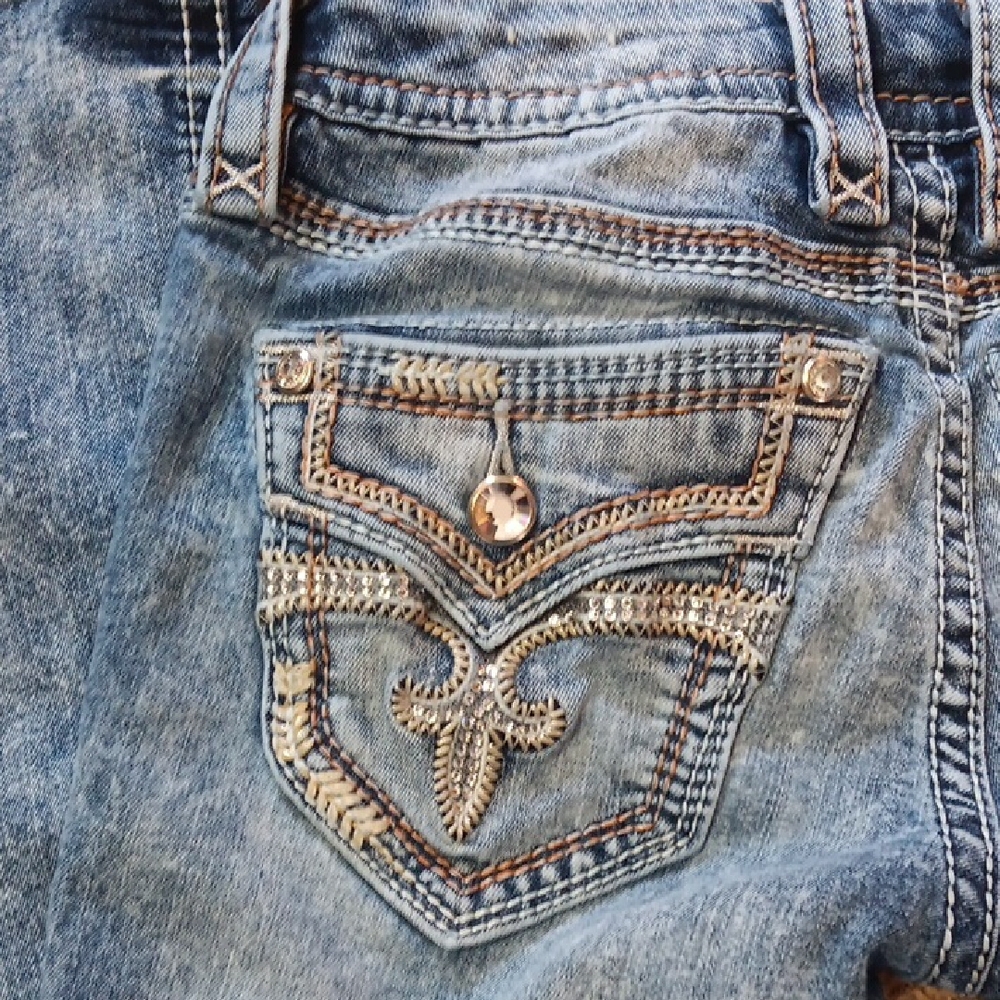 Rock Revival Blue Boot Cut Jeans with Faded Detailing - Picture 6 of 7